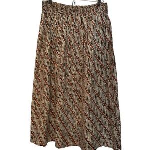 MIDI A-line Skirt Parang Motif In Warm Earthy Tones One Hidden Pocket Casual‎